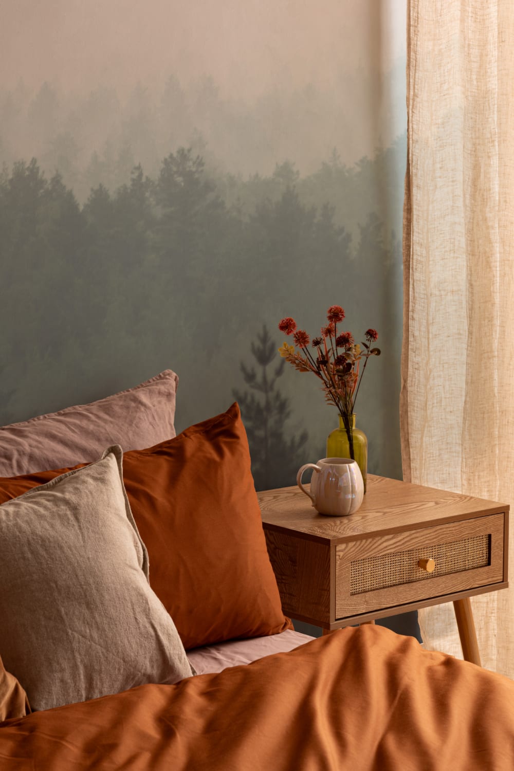 Peach & Green Pastel Ombre Forest Wallpaper Mural