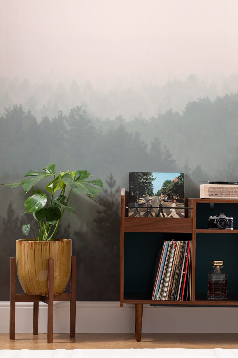 Peach & Green Pastel Ombre Forest Wallpaper Mural
