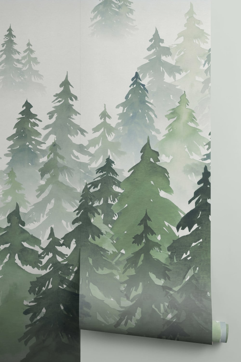 Verde acuarelă pădure copac siluetă tapet Mural