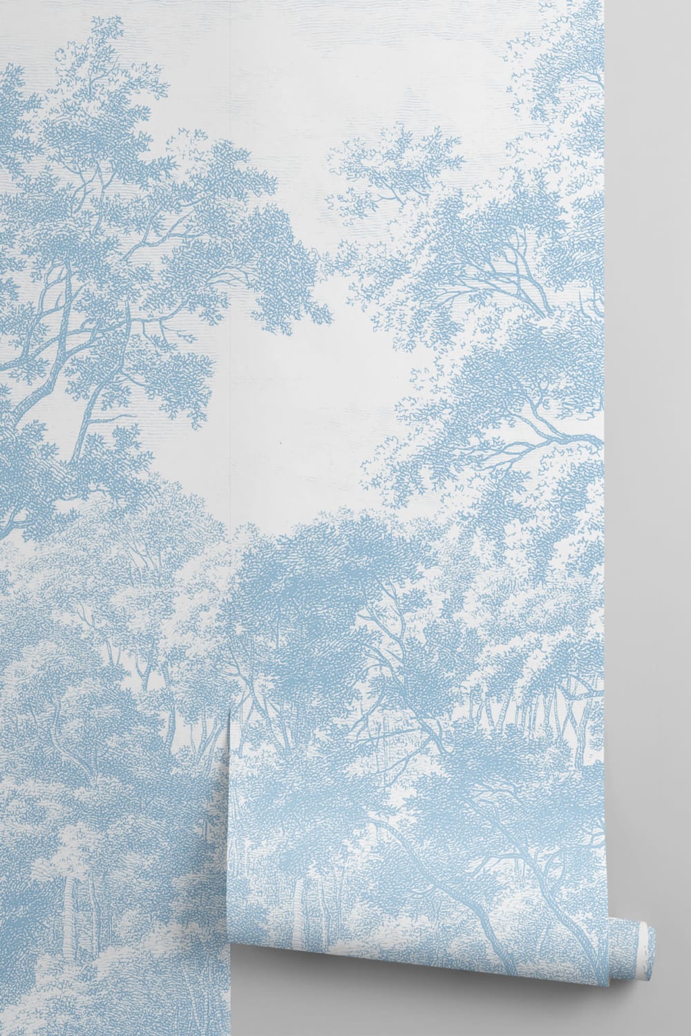 Blue Forest Illustration Etching Wallpaper Mural