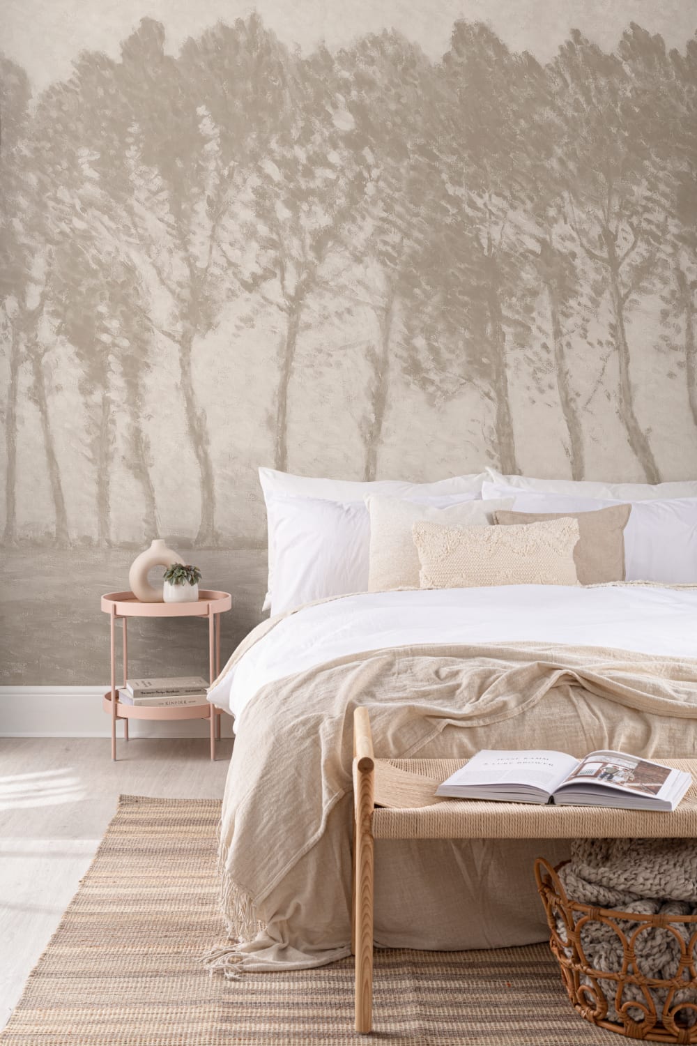 Vintage Rainy Forest Wall Mural in Earthy Neutrals