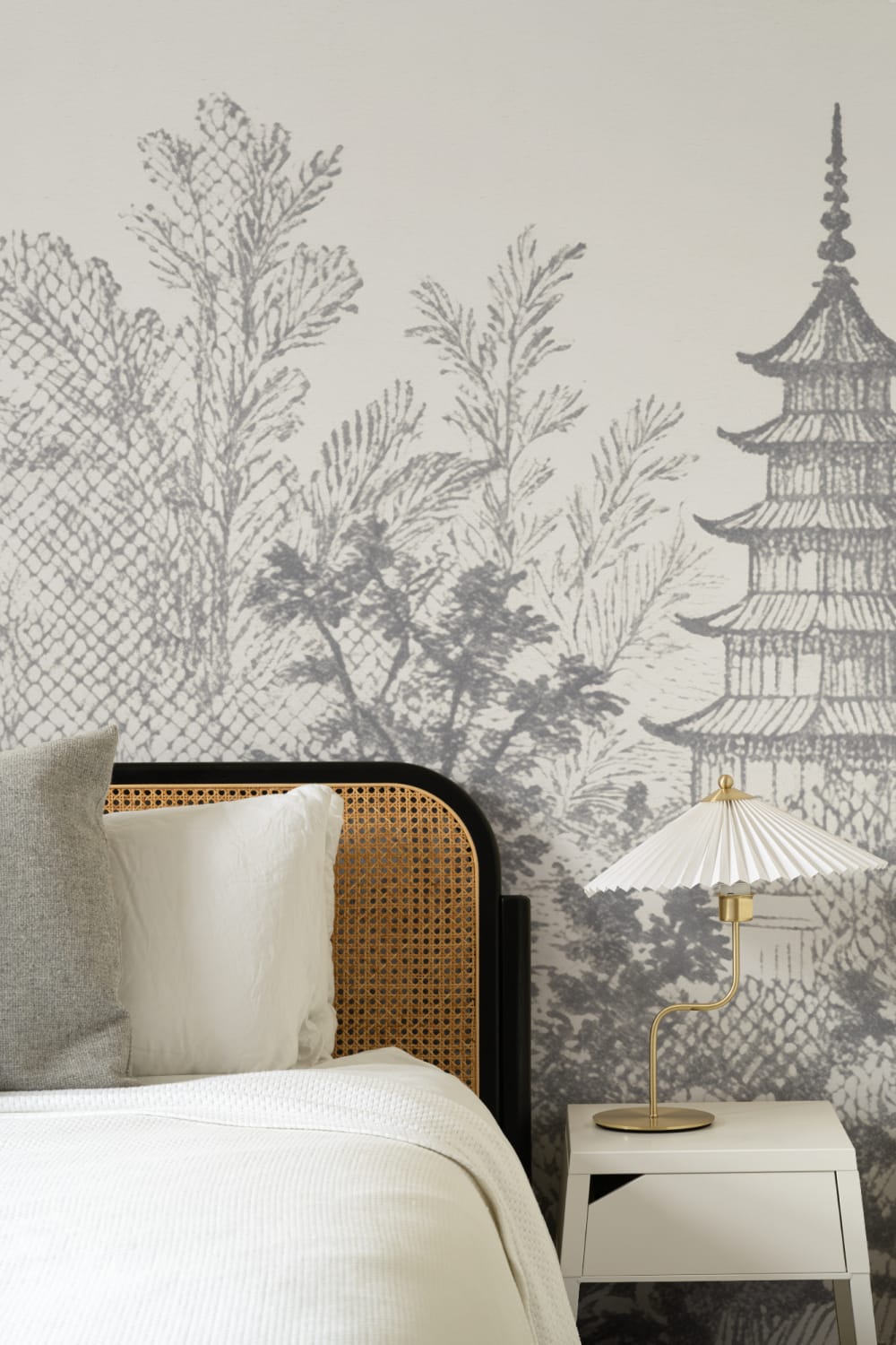 Grey Oriental Pagoda Scene Nature Mural Wallpaper Mural