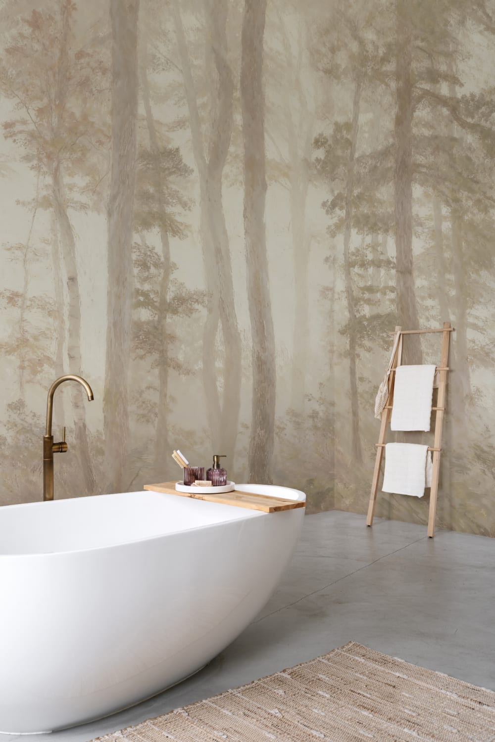 Neutral Forest Serenity Nature Mural With Soft Tones