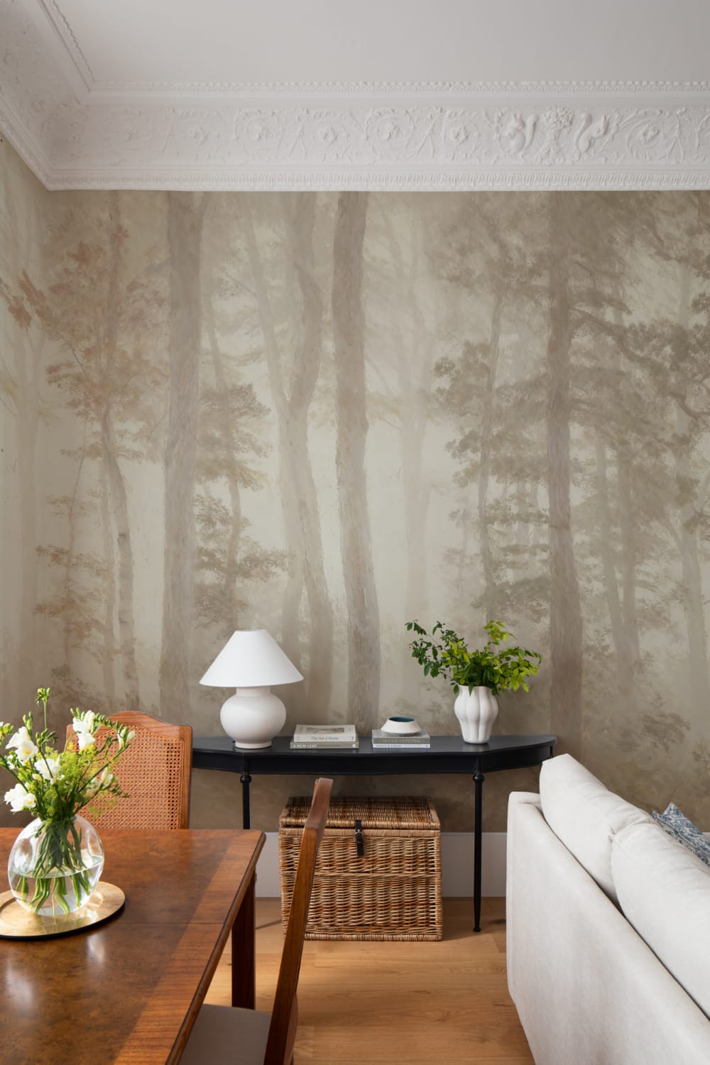 Neutral Forest Serenity Nature Mural With Soft Tones