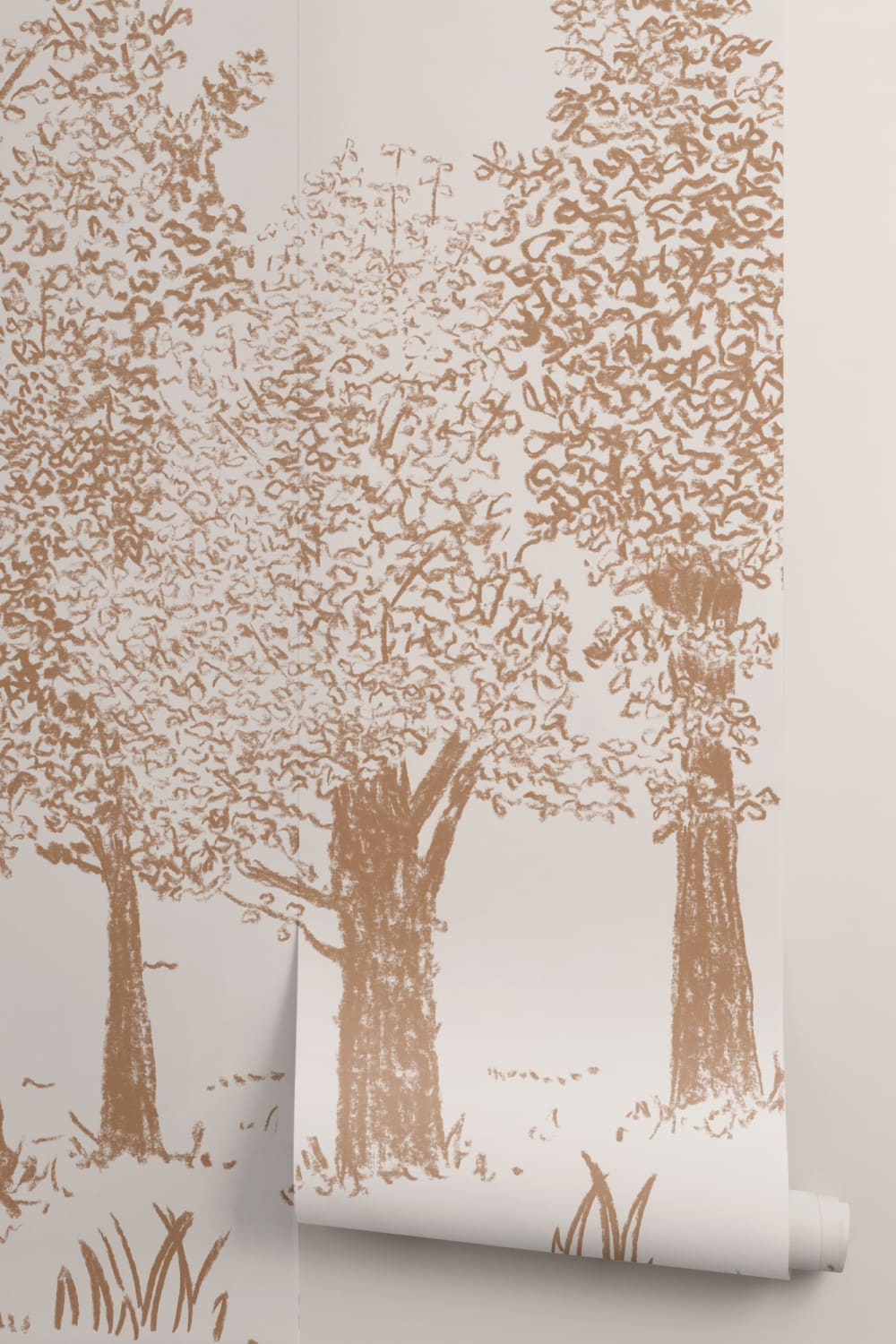 Papier Peint Panoramique de forêt européenne traditionnelle illustrée en marron