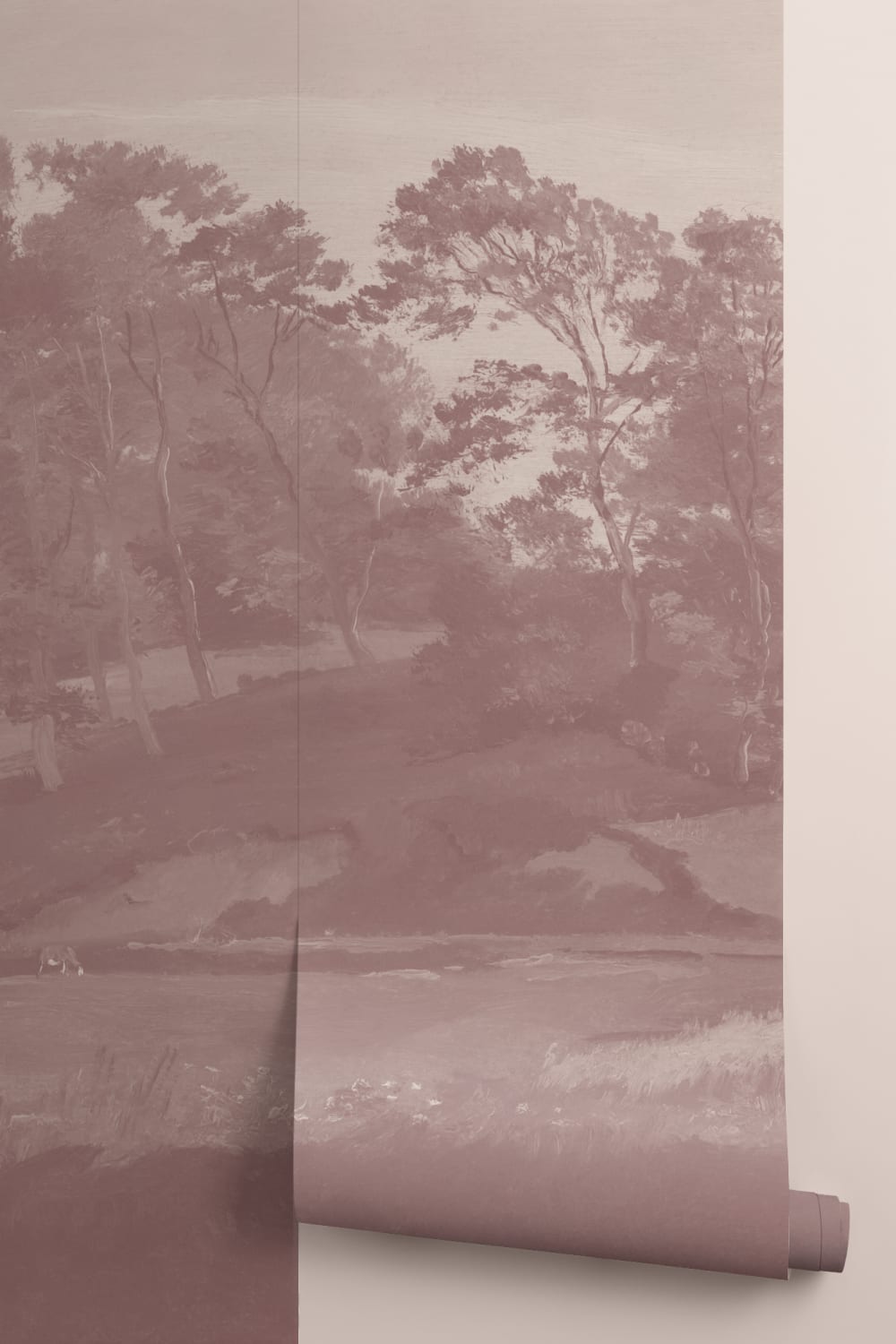Pink Danish Hills Landscape Painting Mural