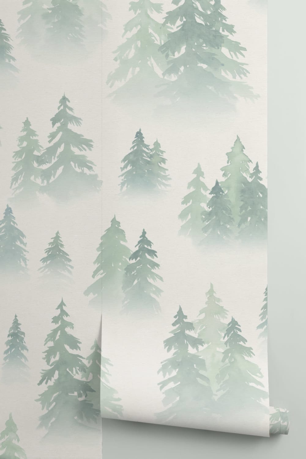 Green Watercolor Birch Tree Forest Wallpaper Mural