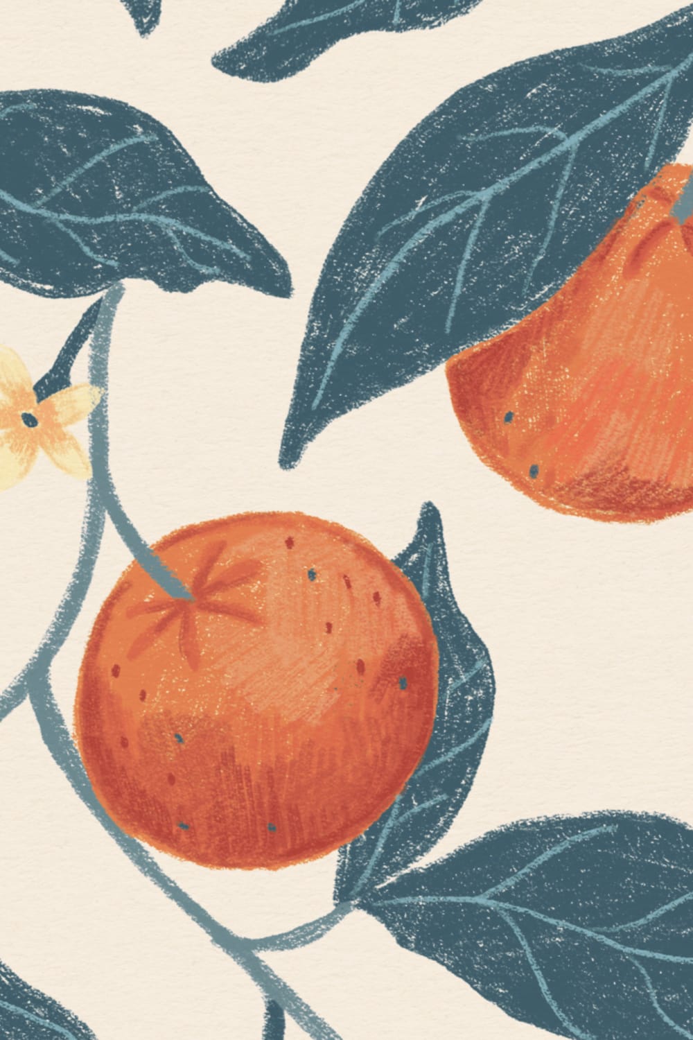 Beige Botanical Oranges Mural