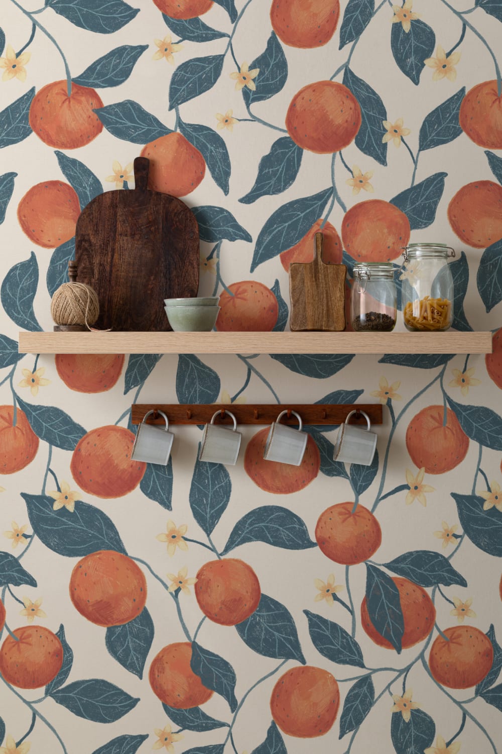 Beige Botanical Oranges Mural