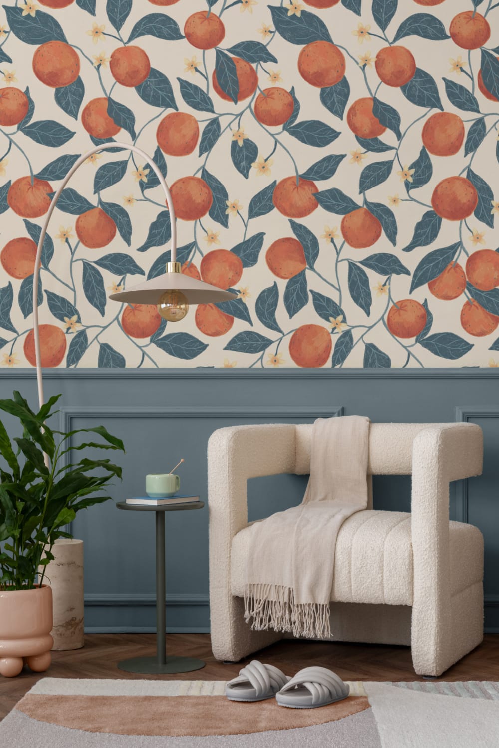 Beige Botanical Oranges Mural