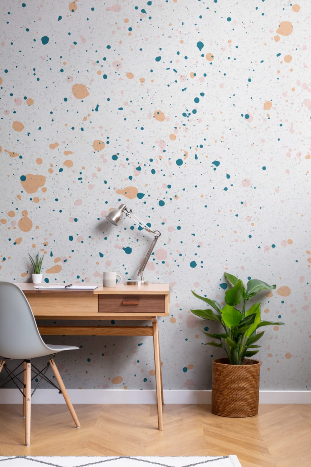 Fun Peach & Green Speckle Wallpaper Mural