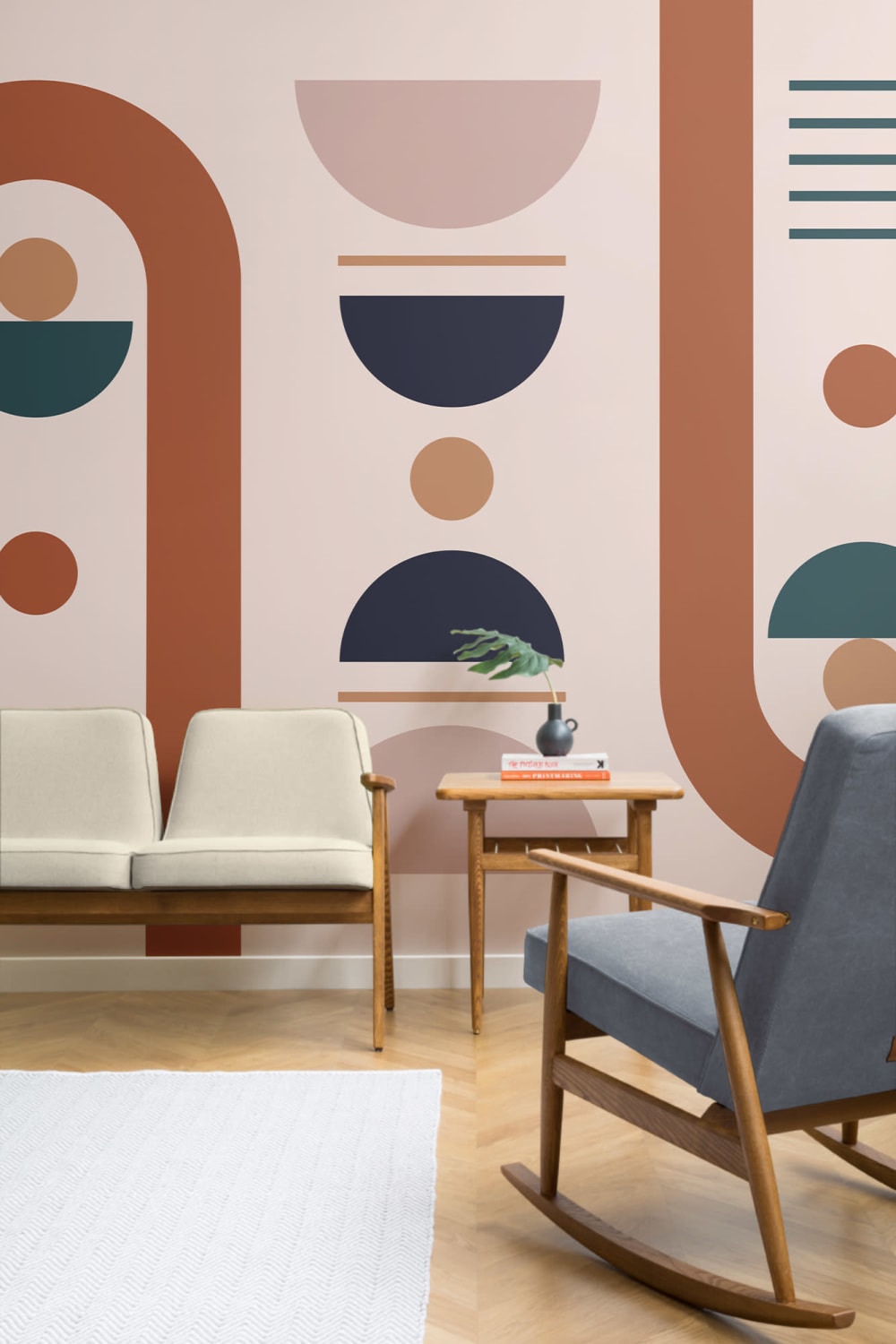 Neutral Mid Century Style Shapes Geometric Wallpaper Mural