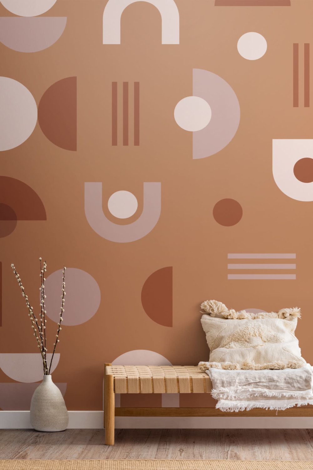 Portocaliu și neutru Mid Century Modern Geometric Wallpaper Mural