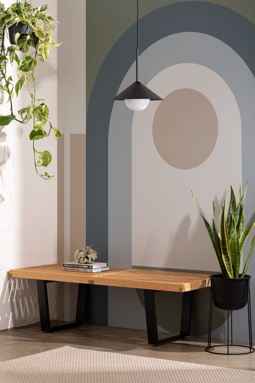 Grön Mid Century Modern Geometrisk Mural-tapeter