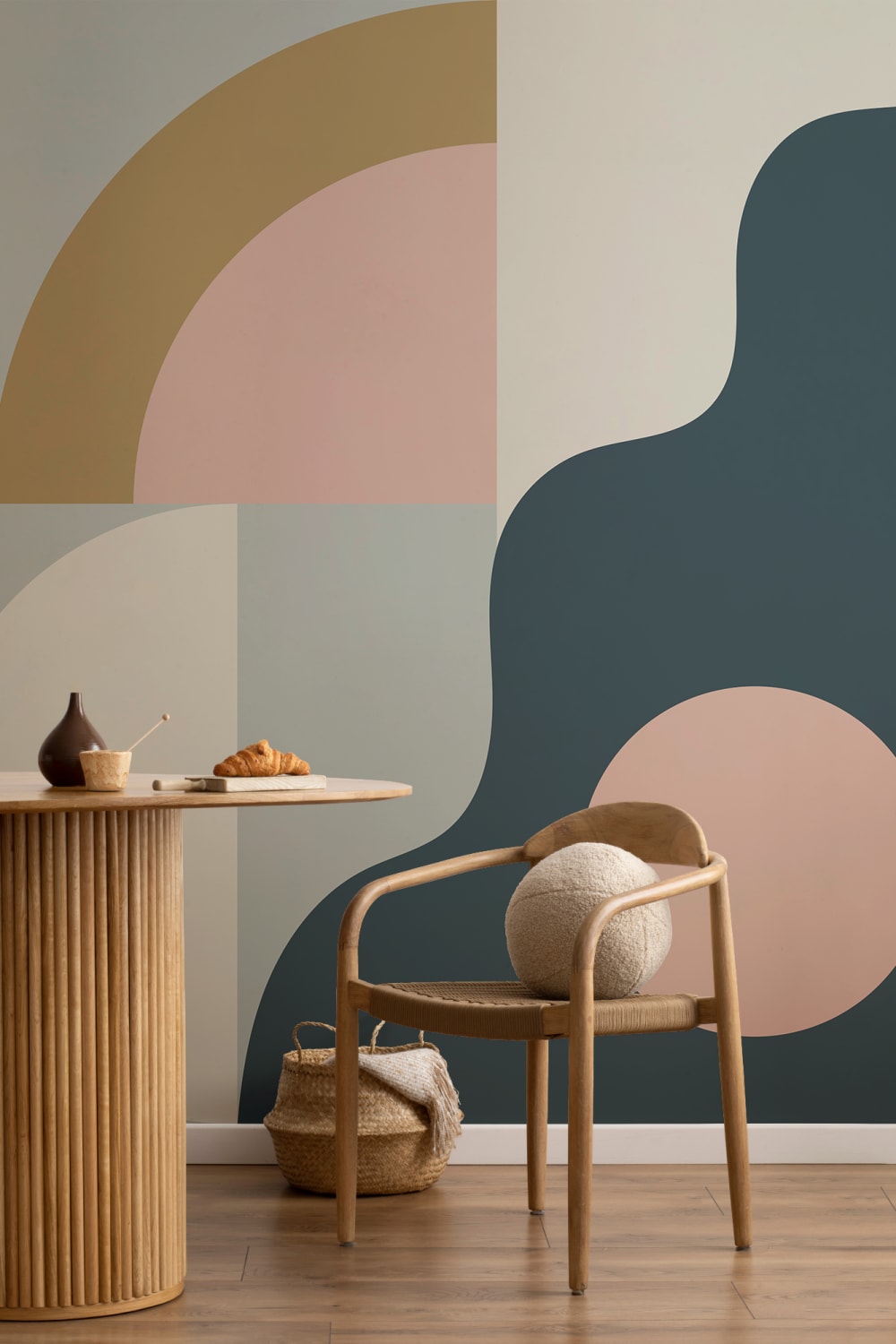 Navy Retro Geometric Pattern Abstract Mural