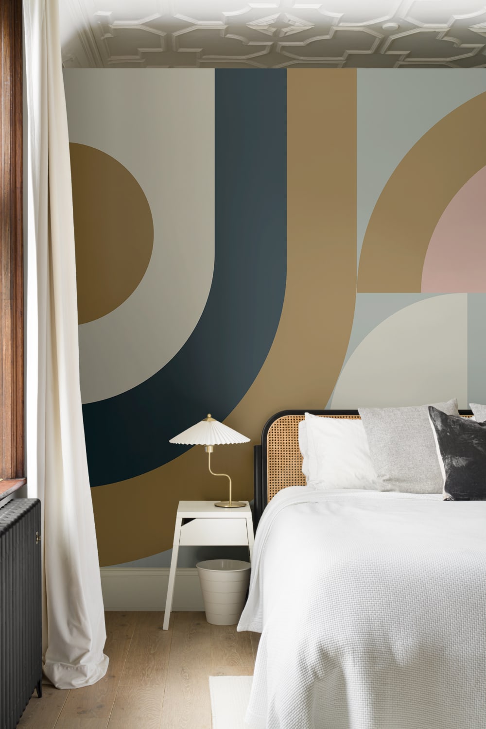 Navy Retro Geometric Pattern Abstract Mural