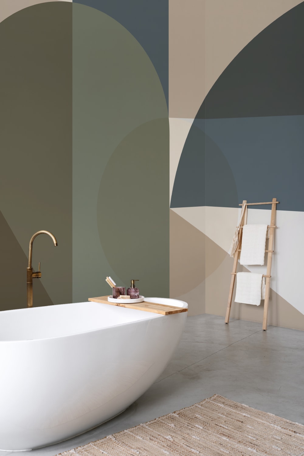 Grön geometrisk samtida mångfärgad mural-tapeter för moderna utrymmen