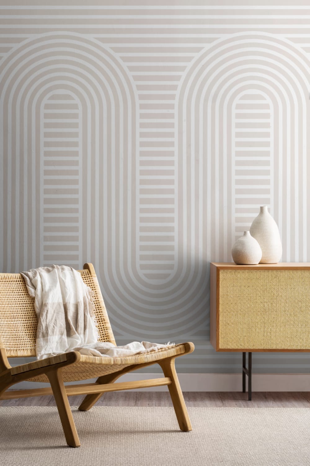 Neutral Zen Garden Curves & Stripes Wallpaper Mural