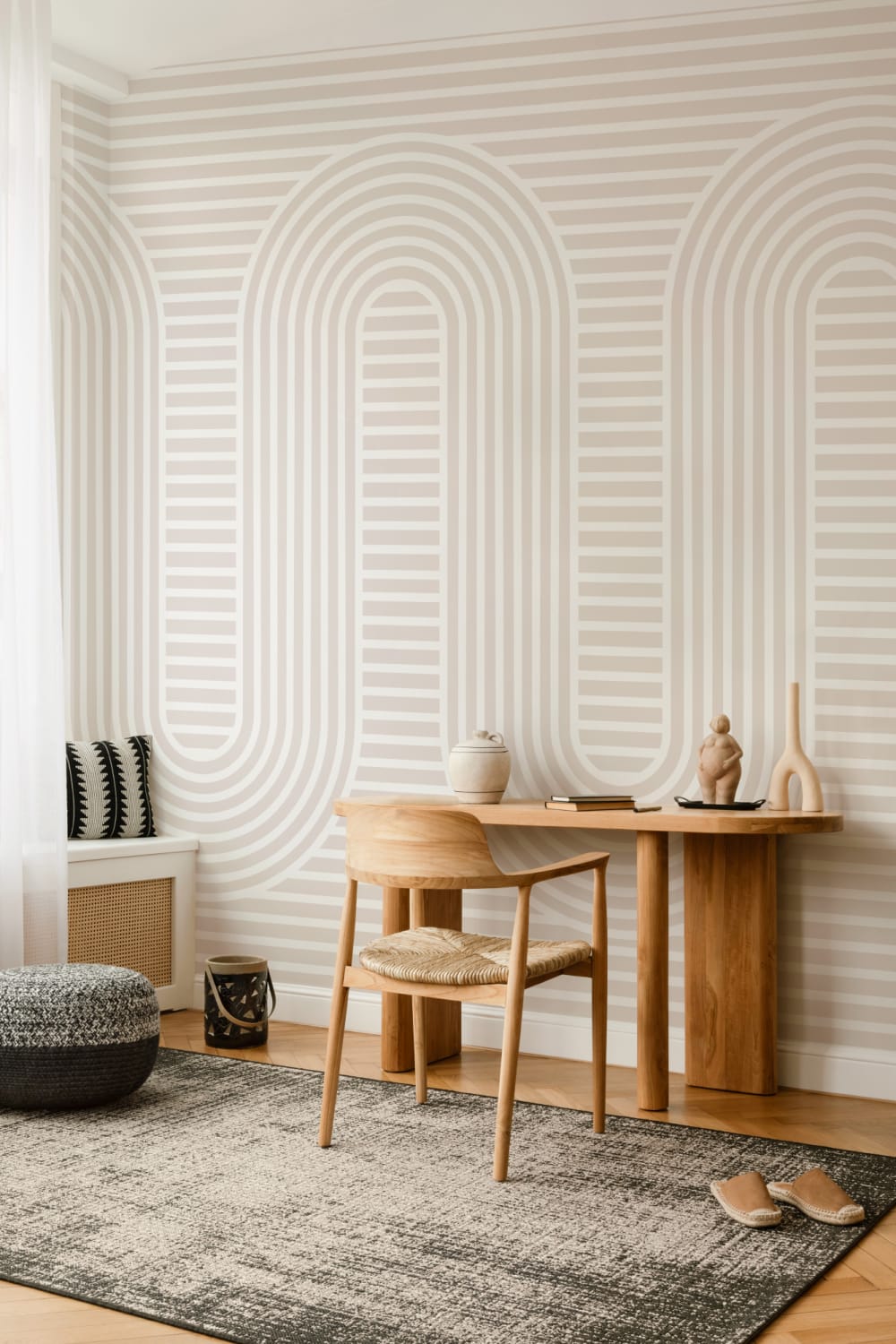 Neutral Zen Garden Curves & Stripes Wallpaper Mural