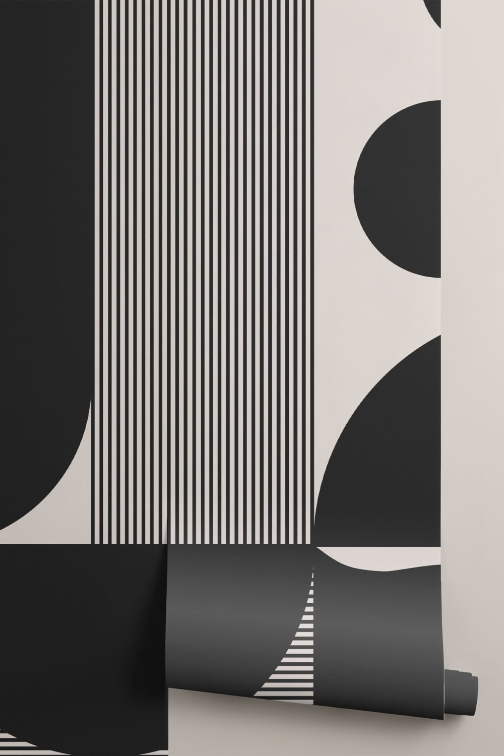 Bold Black and Beige Abstract Shapes Wallpaper Mural