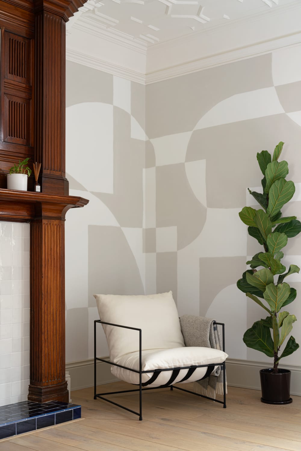 Beige Scandinavian Abstract Geometric Mural