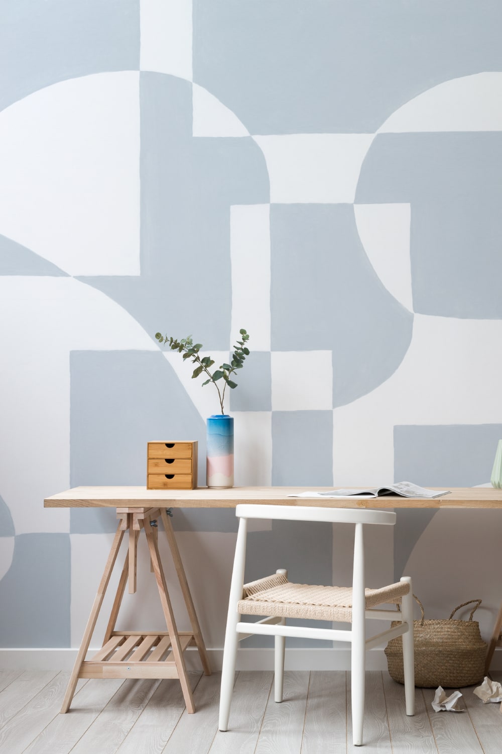 Sky Blue Scandi Abstract Geometric Mural