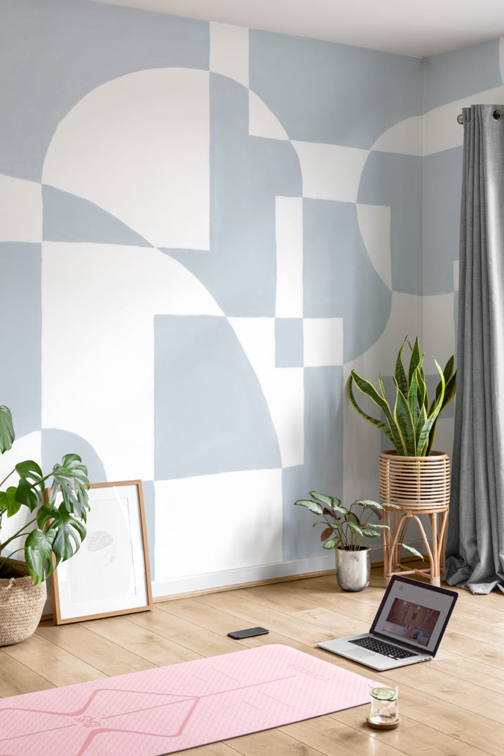 Sky Blue Scandi Abstract Geometric Mural
