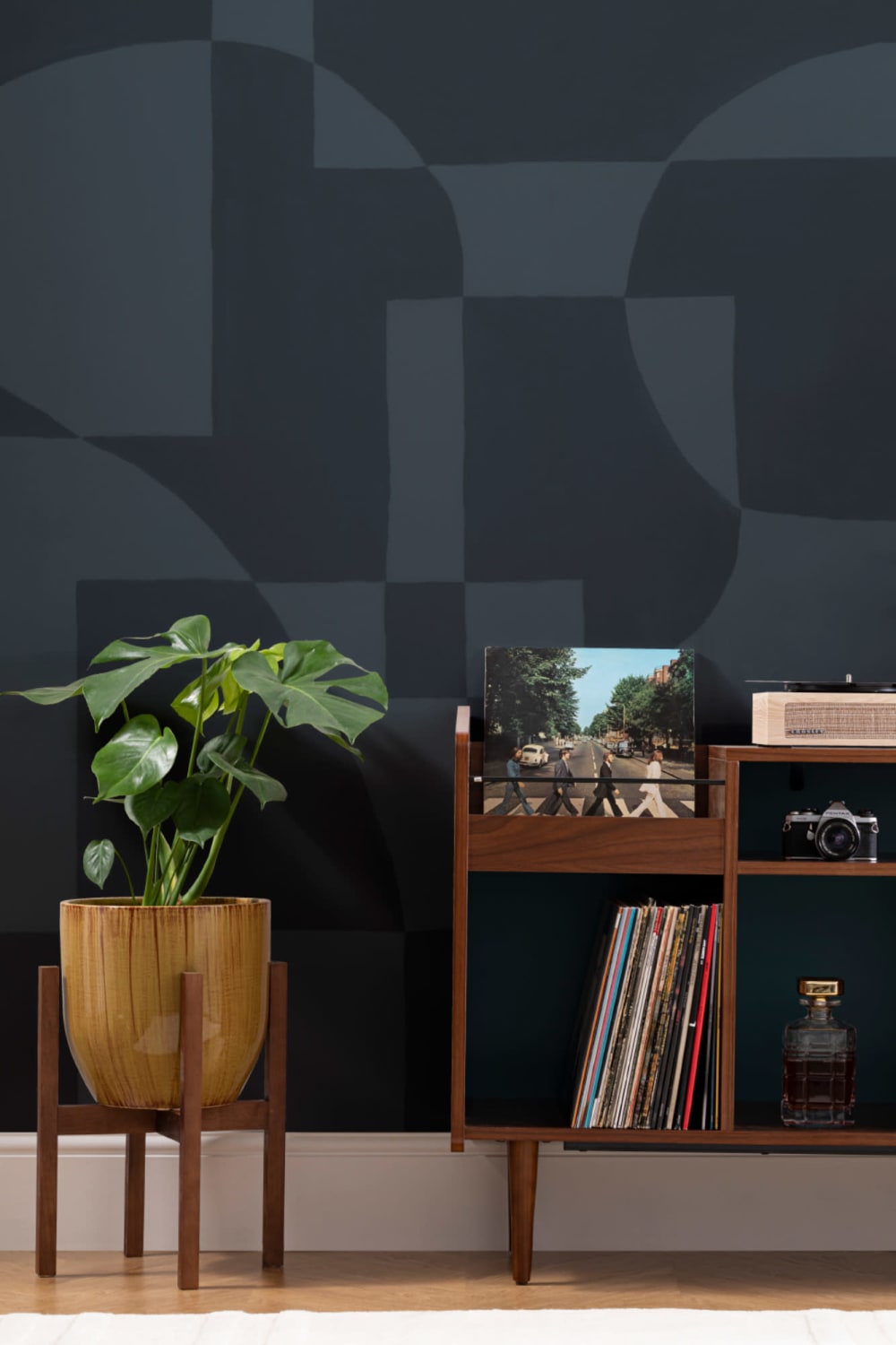 Navy Blue Scandinavian Abstract Geometric Mural