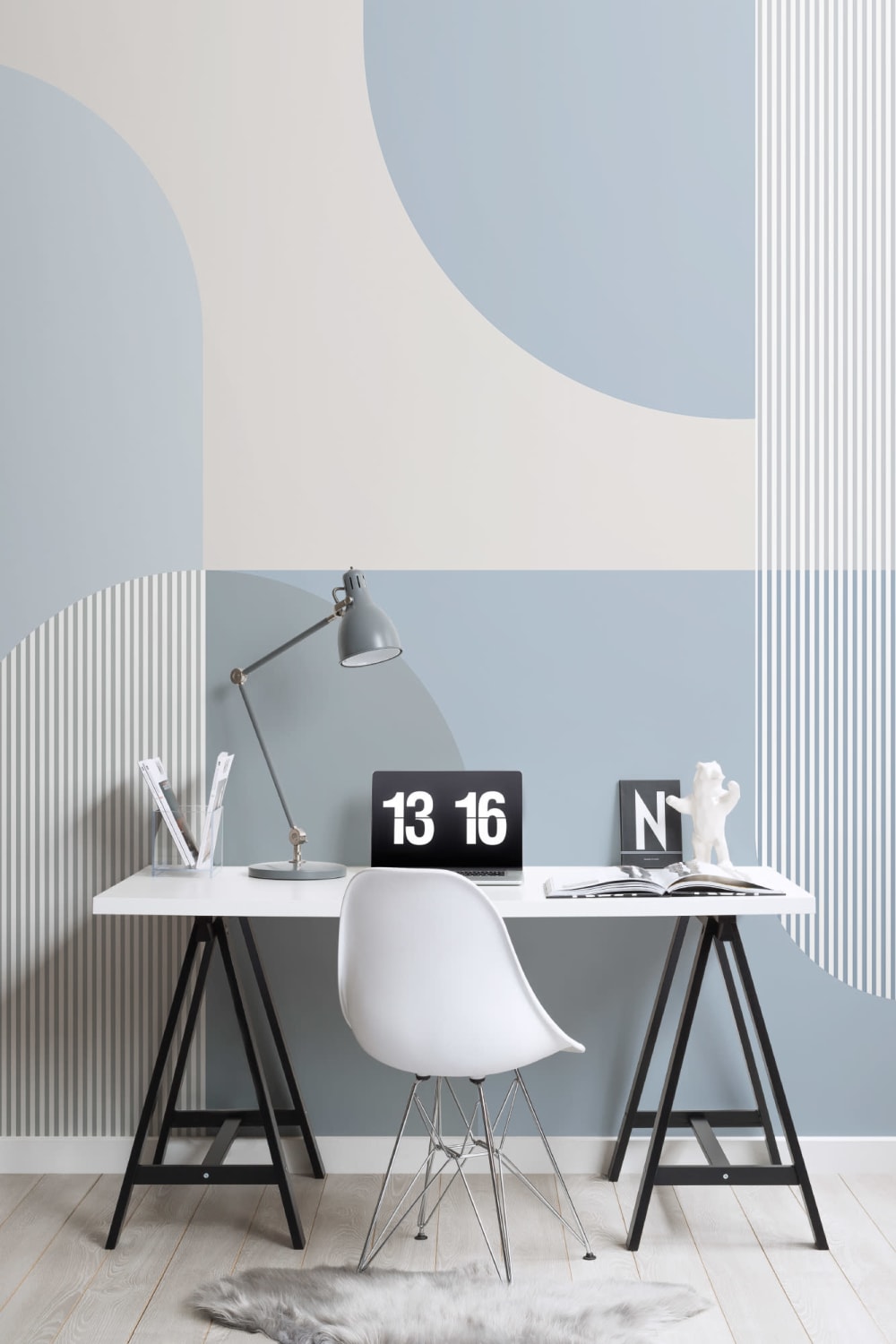 Blue Scandinavian Geometric Mural