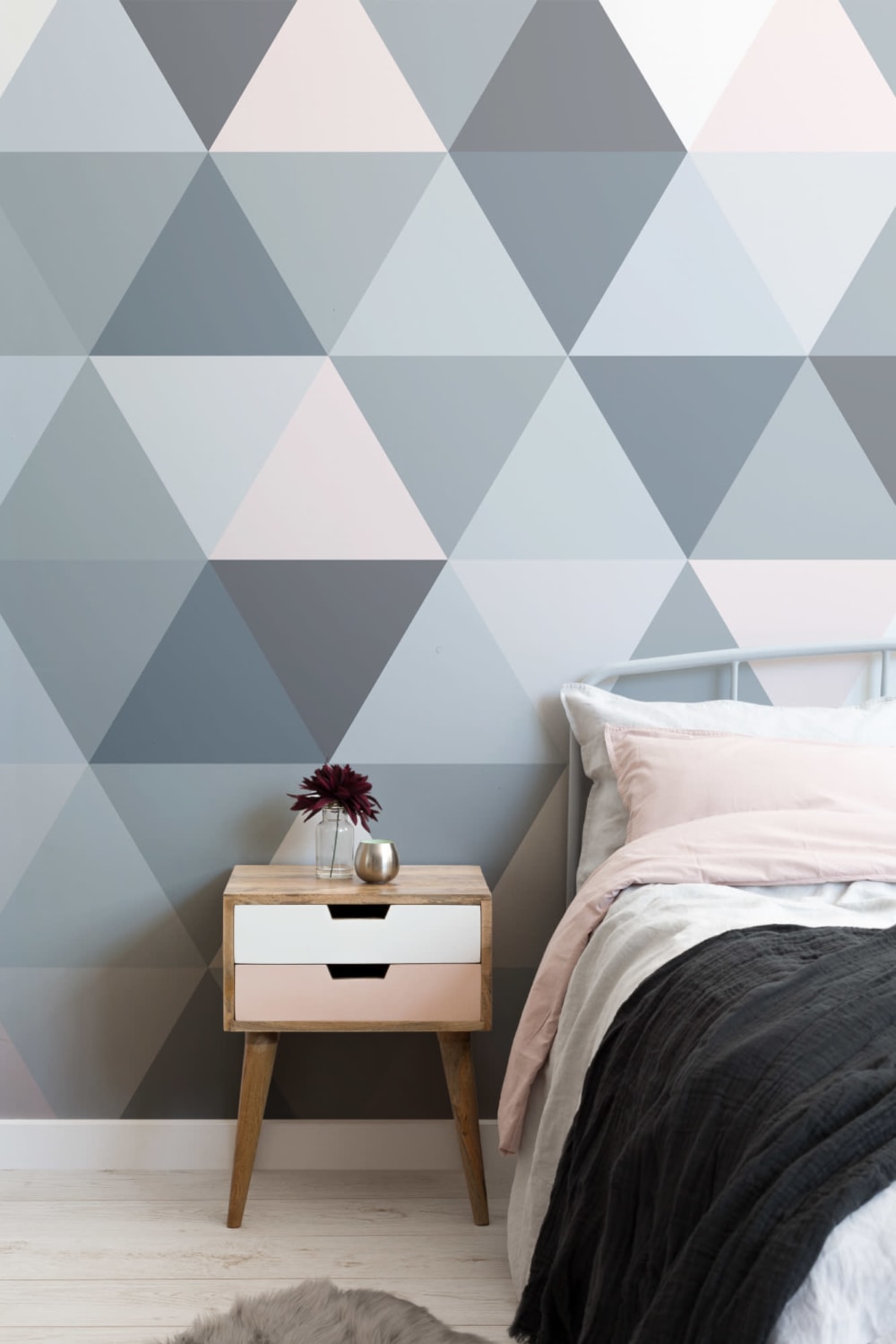 Grey & Pink Geometric Triangle Pattern Wallpaper Mural