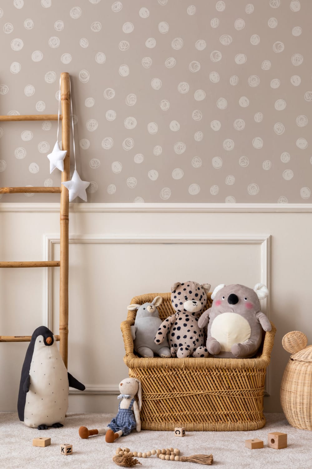 Krem illustrert polka Dot fototapet