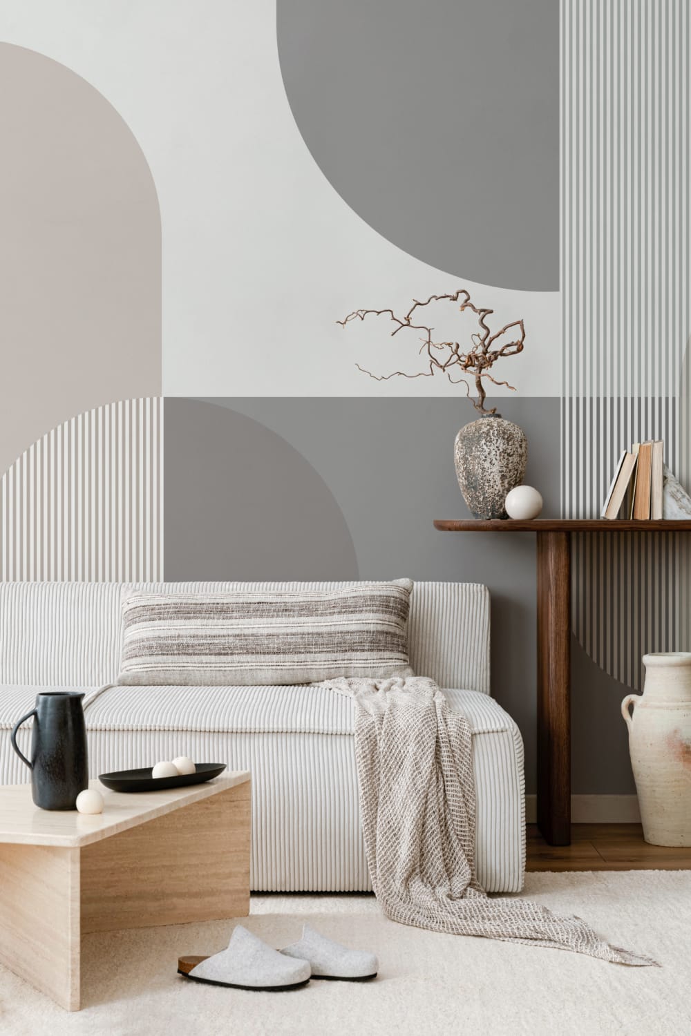 Nøytral Grå Scandi Geometrisk Fototapet