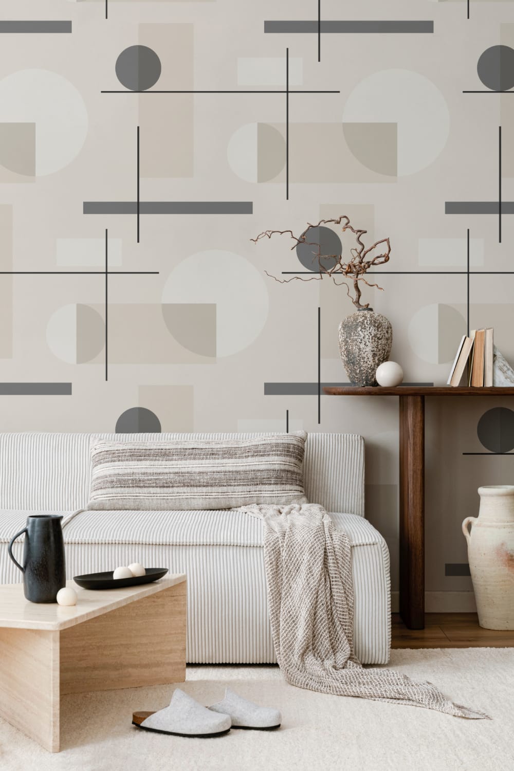 Mid Century Abstract Geometric Repeat Pattern Wallpaper