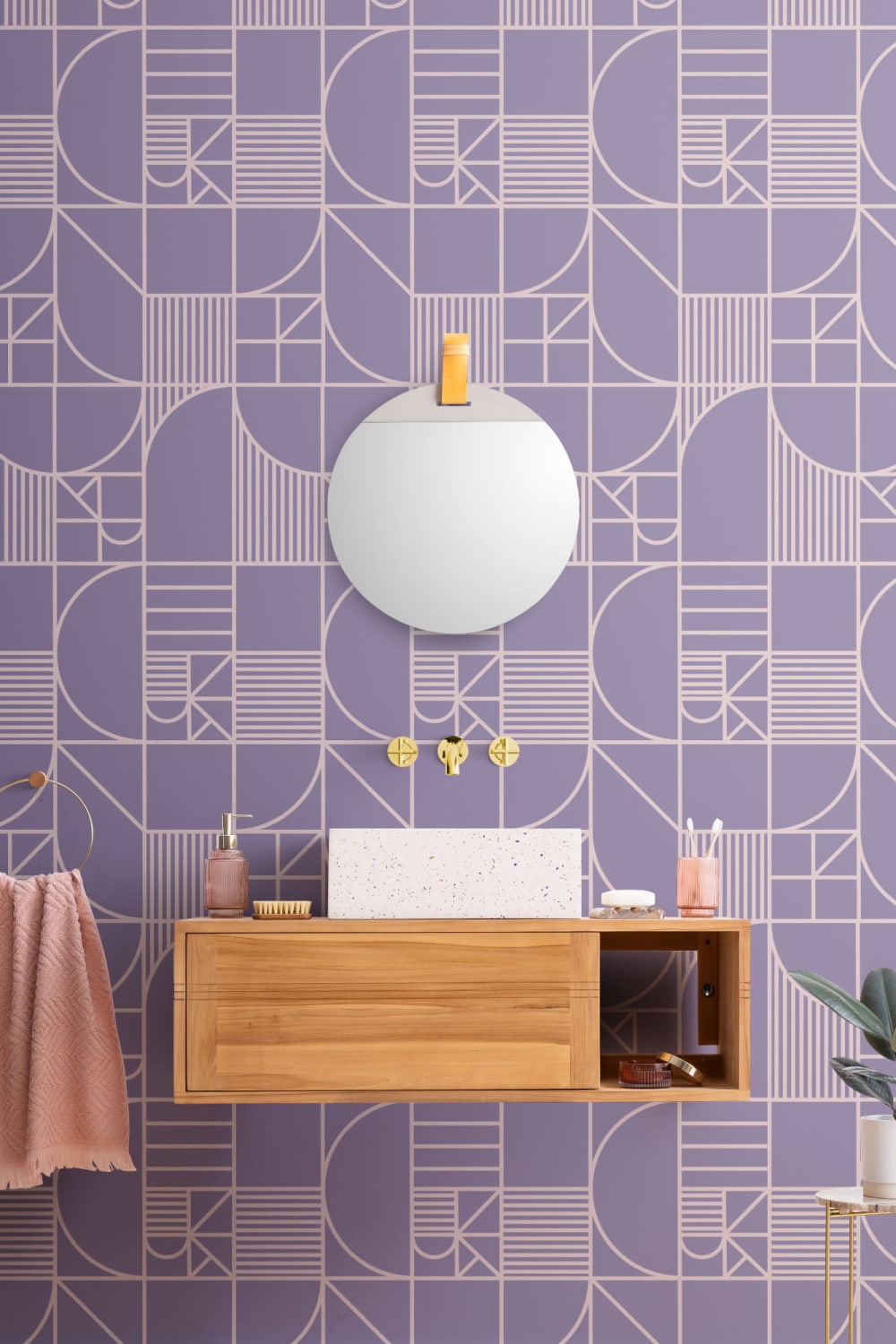 Purple Abstract Geometric Lines Repeat Pattern Wallpaper