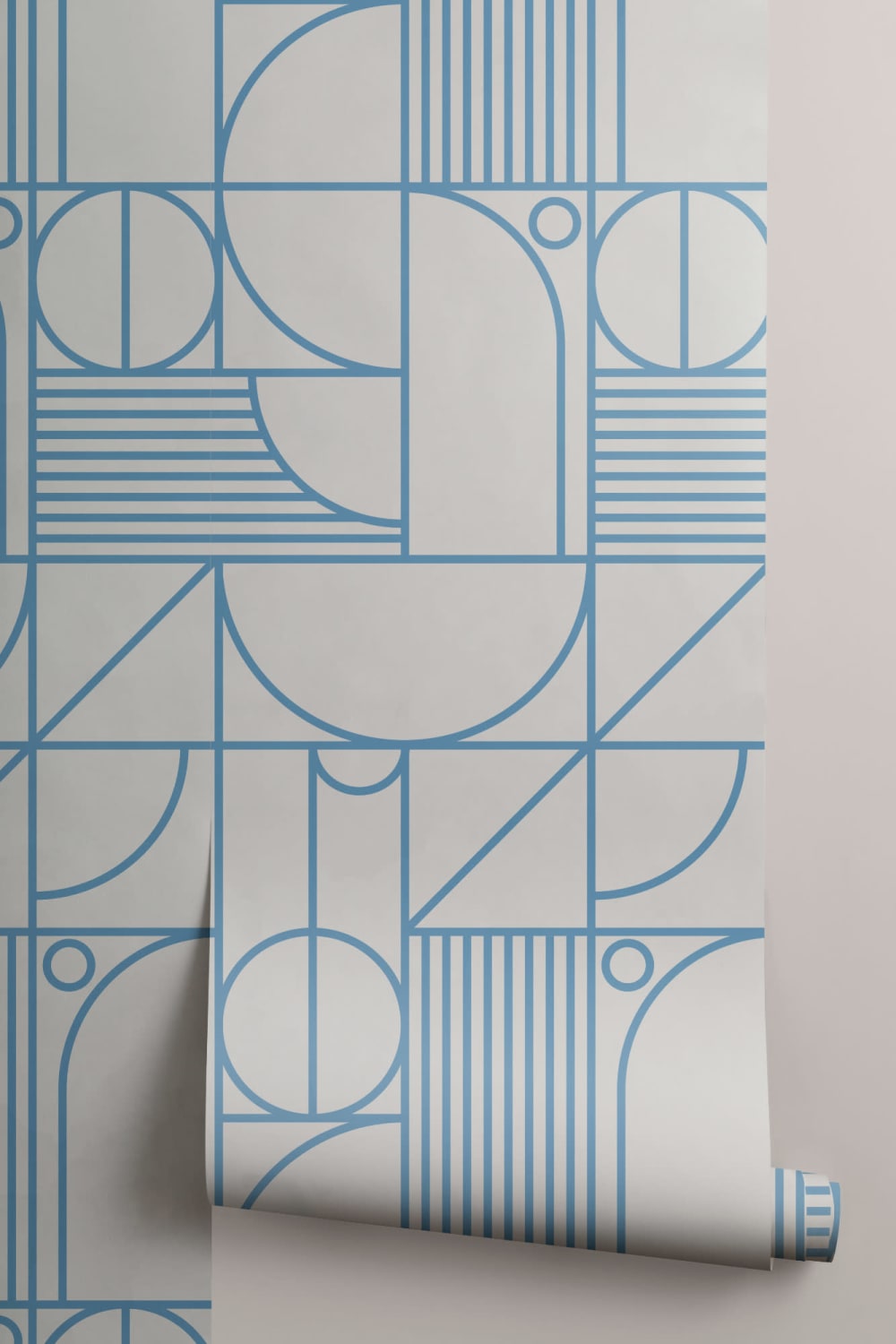 Blue and White Geometric Grid Lines Repeat Pattern Wallpaper