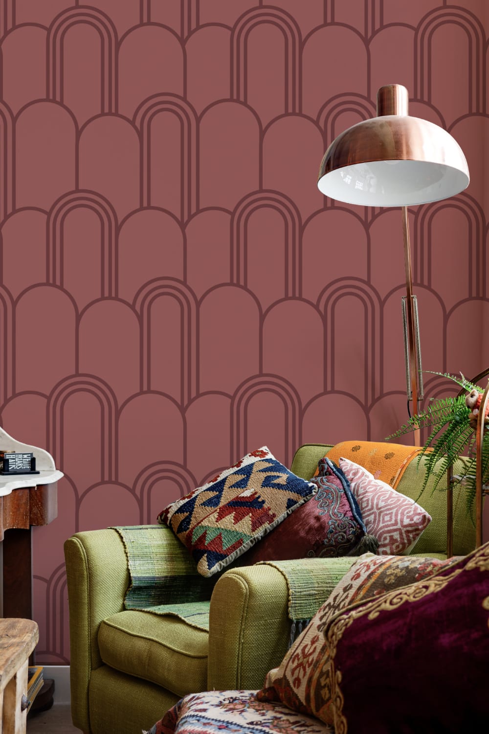 Papier peint à motif répétitif d'arche Art déco rose