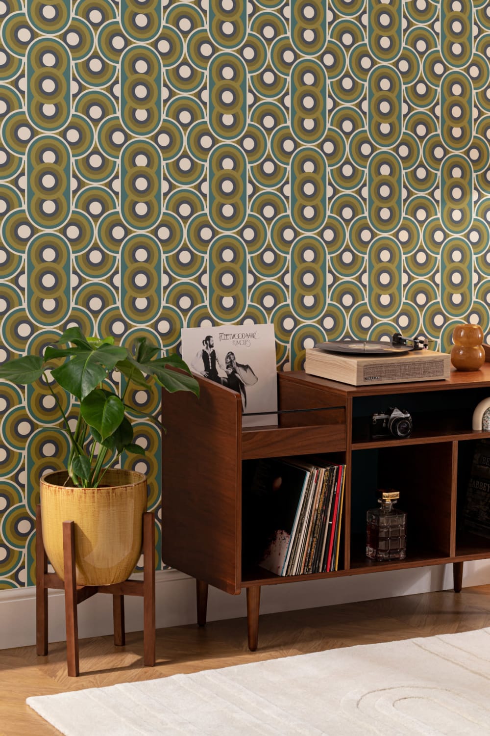 Tapeta z powtarzającym się wzorem Retro 70s Circles