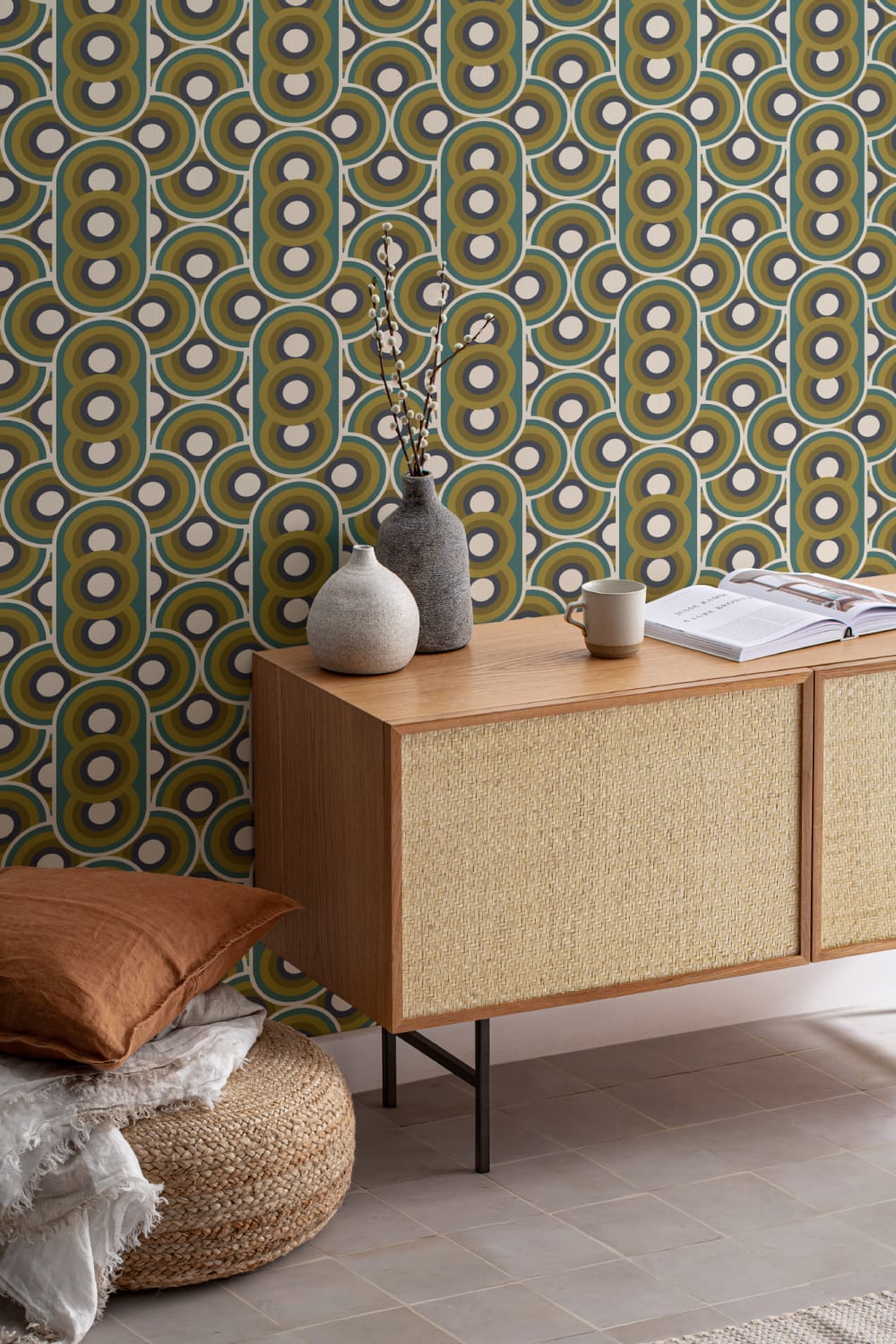 Tapeta z powtarzającym się wzorem Retro 70s Circles