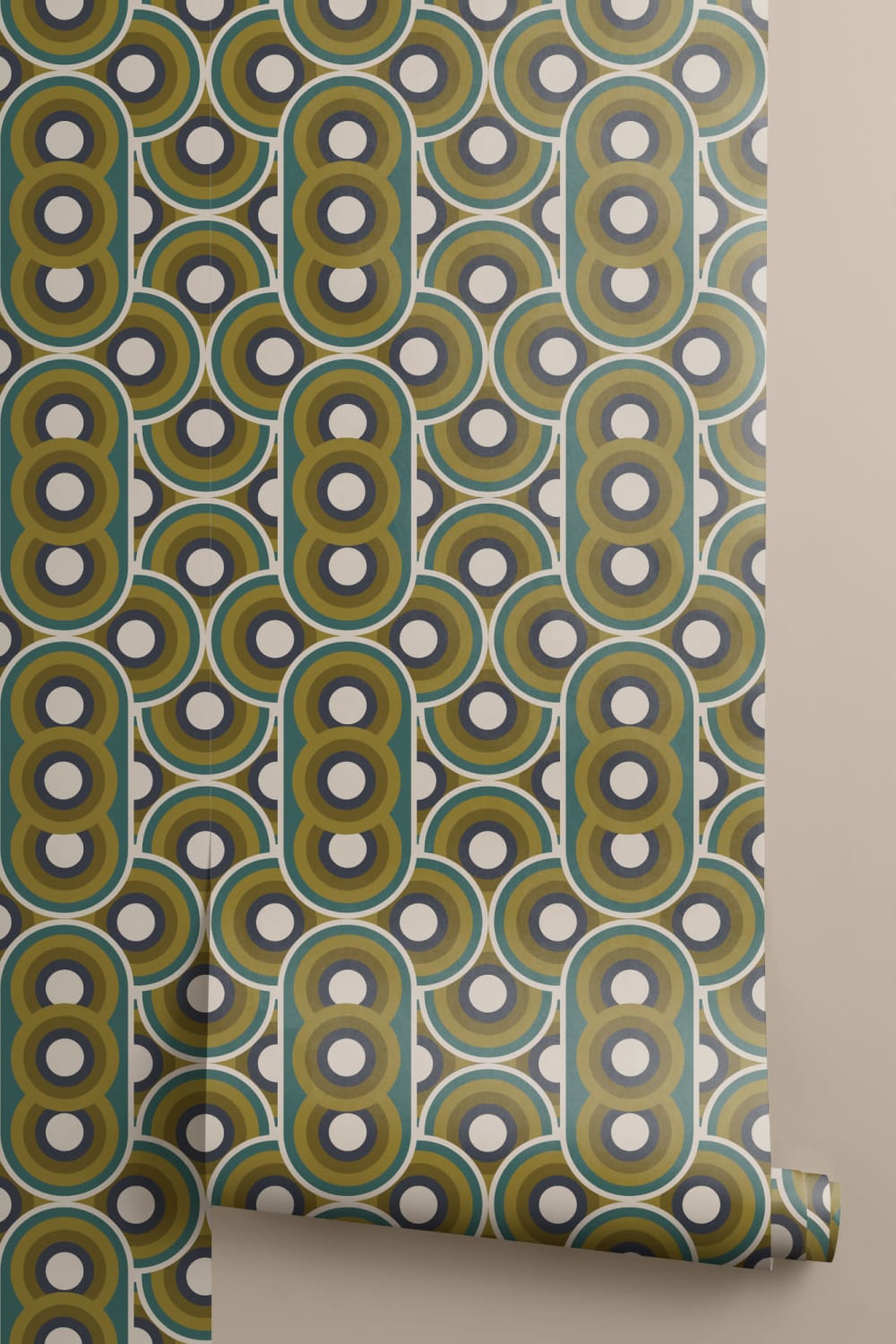 Tapeta z powtarzającym się wzorem Retro 70s Circles