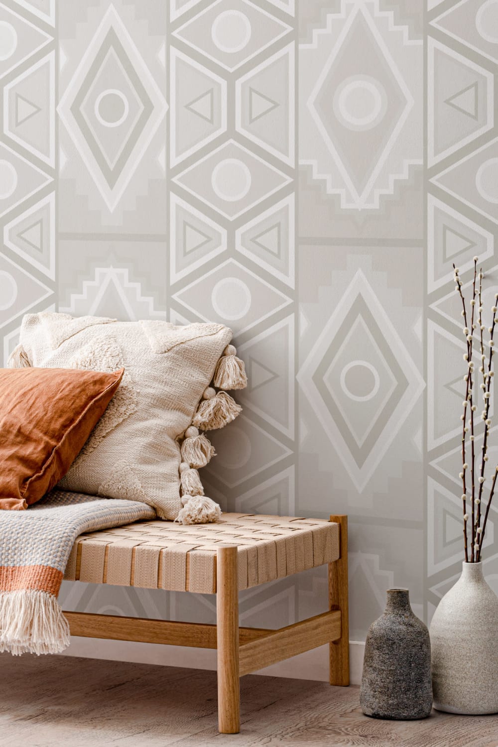 Neutral African Style Geometric Wallpaper