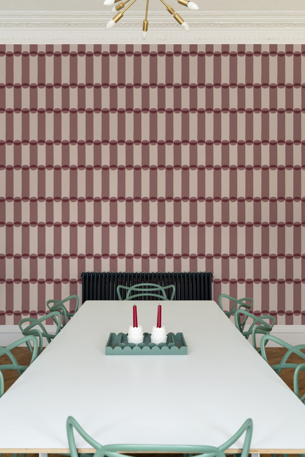 Bordowa fototapeta z geometrycznym wzorem w stylu retro