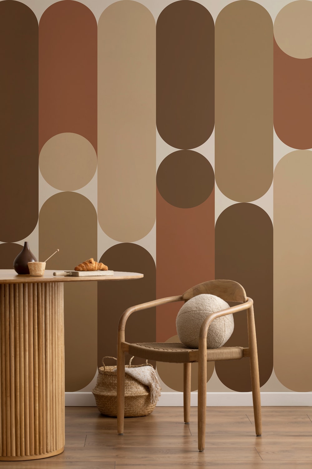 Warm Geometric Mid-Century Modern Brown Capsule Mural