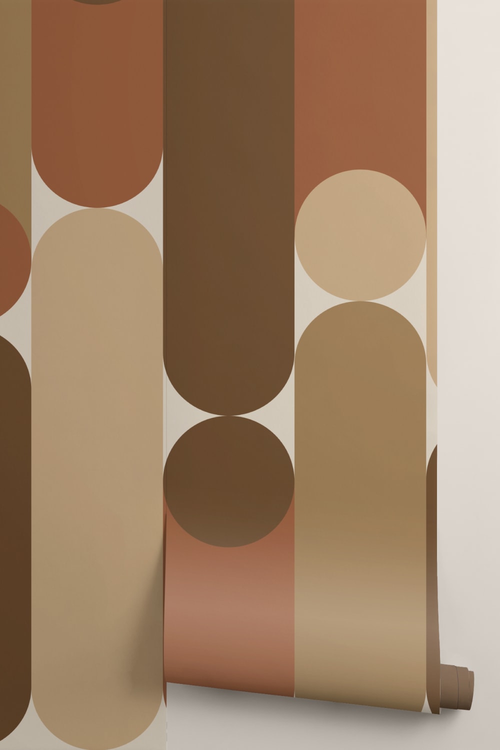 Warm Geometric Mid-Century Modern Brown Capsule Mural