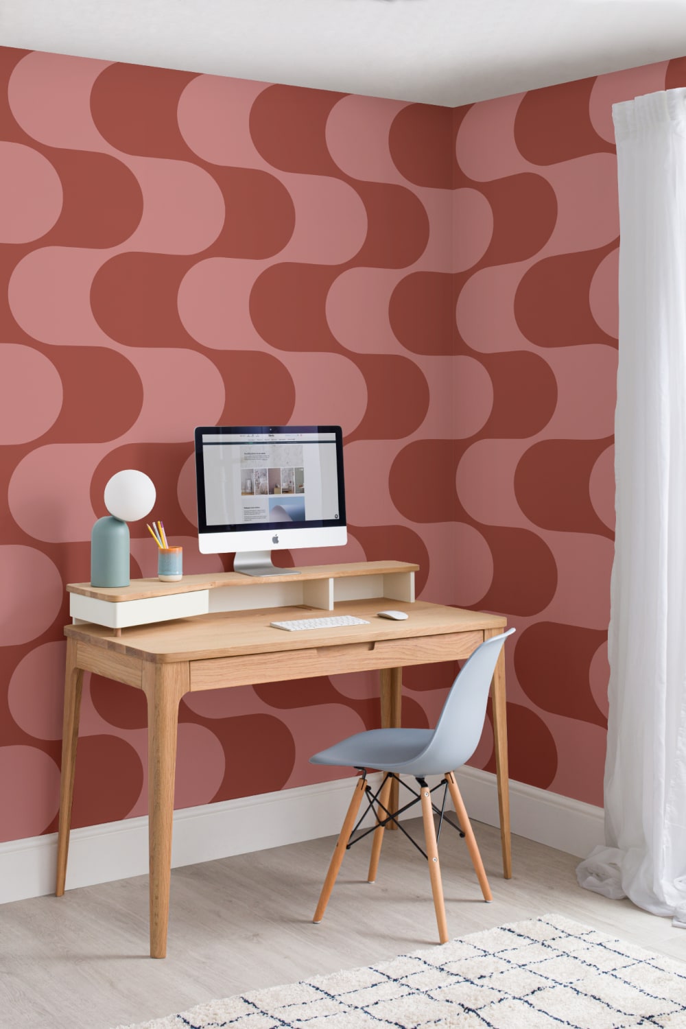 Röd och rosa retro geometriskt mönster mural-tapeter
