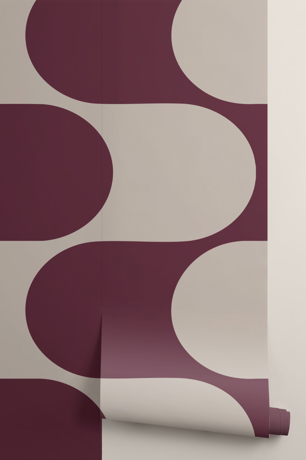 Papier peint panoramique géométrique à motifs de vagues, de couleur bourgogne
