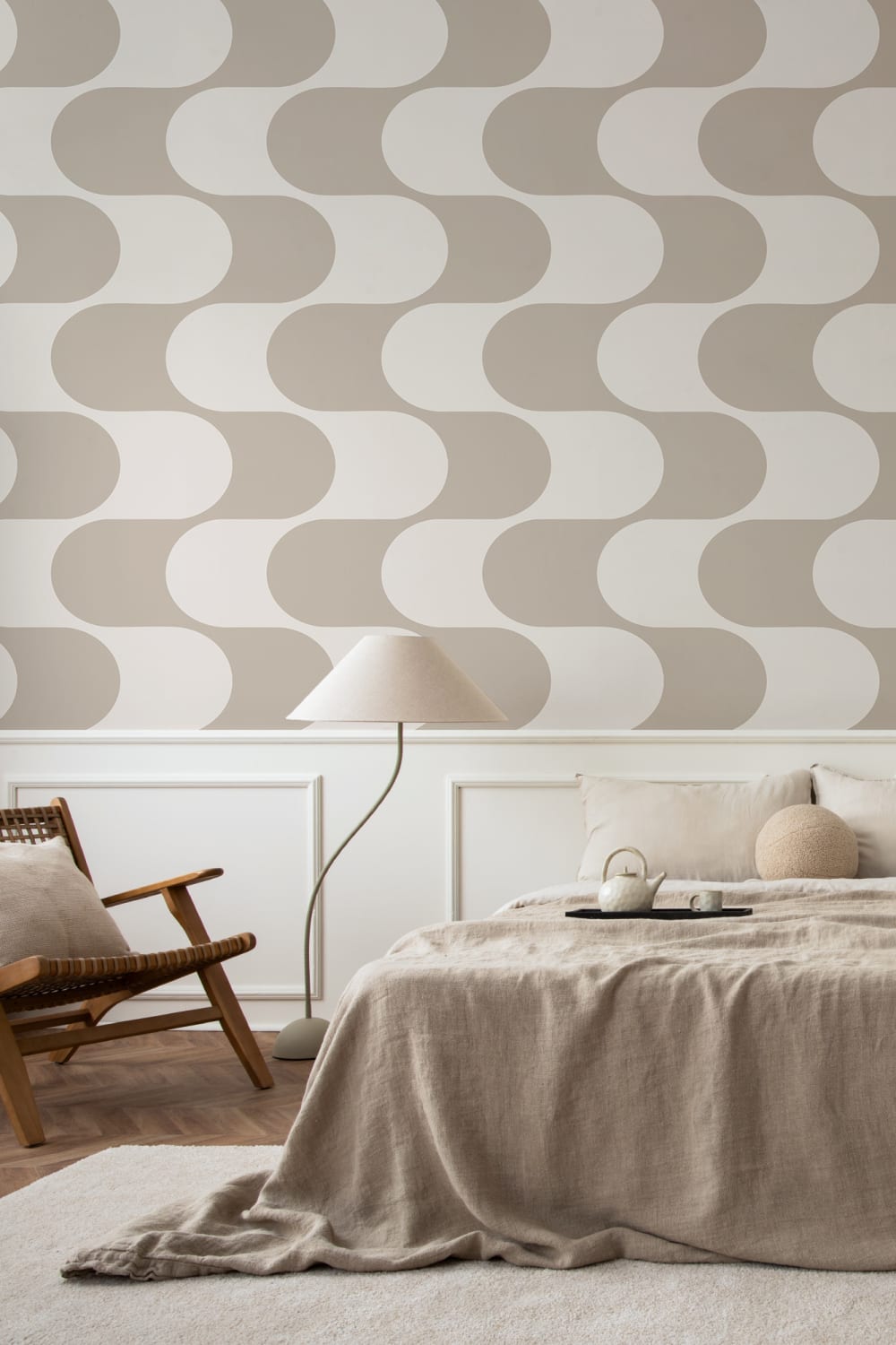 Beige Geometric Pattern Mid-Century Modern Wall Mural