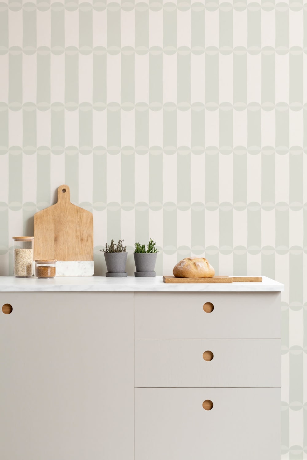 Tubular Sage Geometric Striped Contemporary Calm Mural
