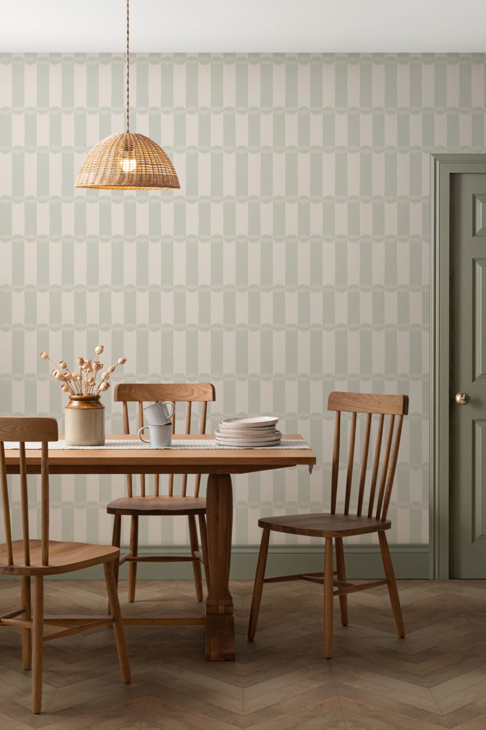 Tubular Sage Geometric Striped Contemporary Calm Mural