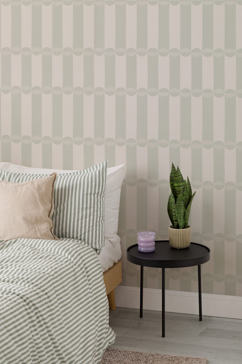 Tubular Sage Geometric Striped Contemporary Calm Mural