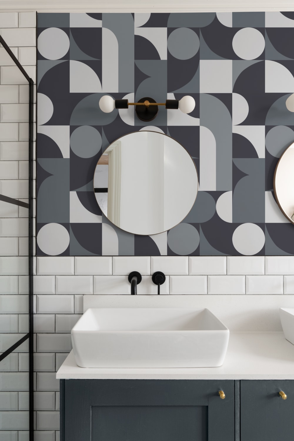 Blue Mid-Century Geometric Collage Wall Mural